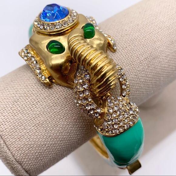 J. Crew Jewelry - J. Crew Jeweled Green Elephant Hinged Bangle